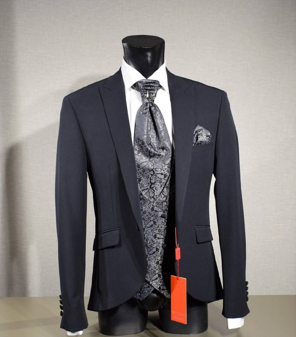 Musani Milano Cerimonia Abito elegante nero musani cerimonia slim fit con panciotto Pezzi Unici