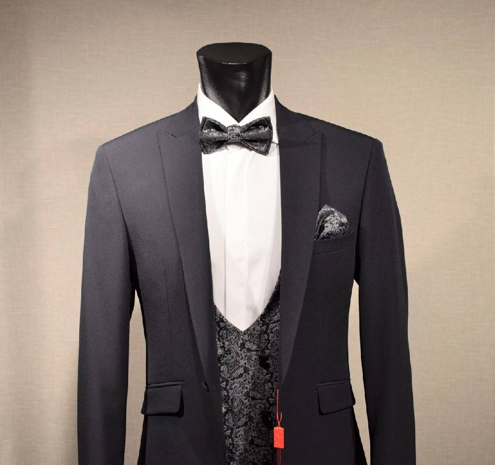 Musani Milano Cerimonia Abito elegante nero musani cerimonia slim fit con panciotto Pezzi Unici