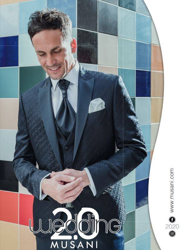 Musani Milano Cerimonia Abito smoking blu damascato musani cerimonia slim fit Consegna Veloce