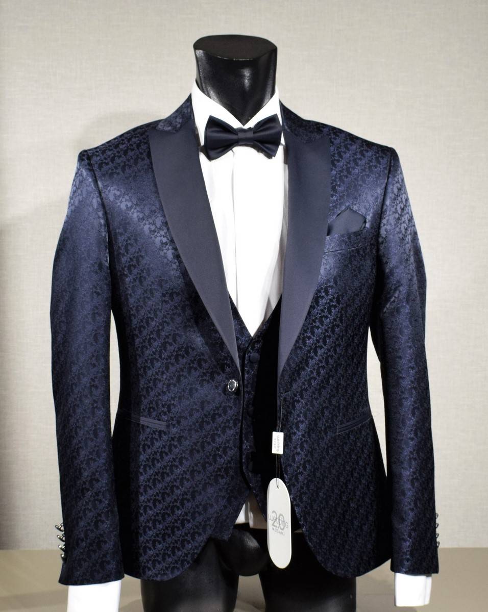 Musani Milano Cerimonia Abito smoking blu damascato musani cerimonia slim fit Consegna Veloce