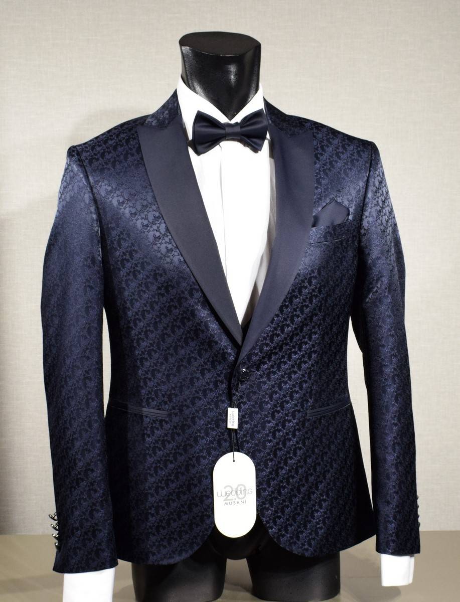 Musani Milano Cerimonia Abito smoking blu damascato musani cerimonia slim fit Consegna Veloce