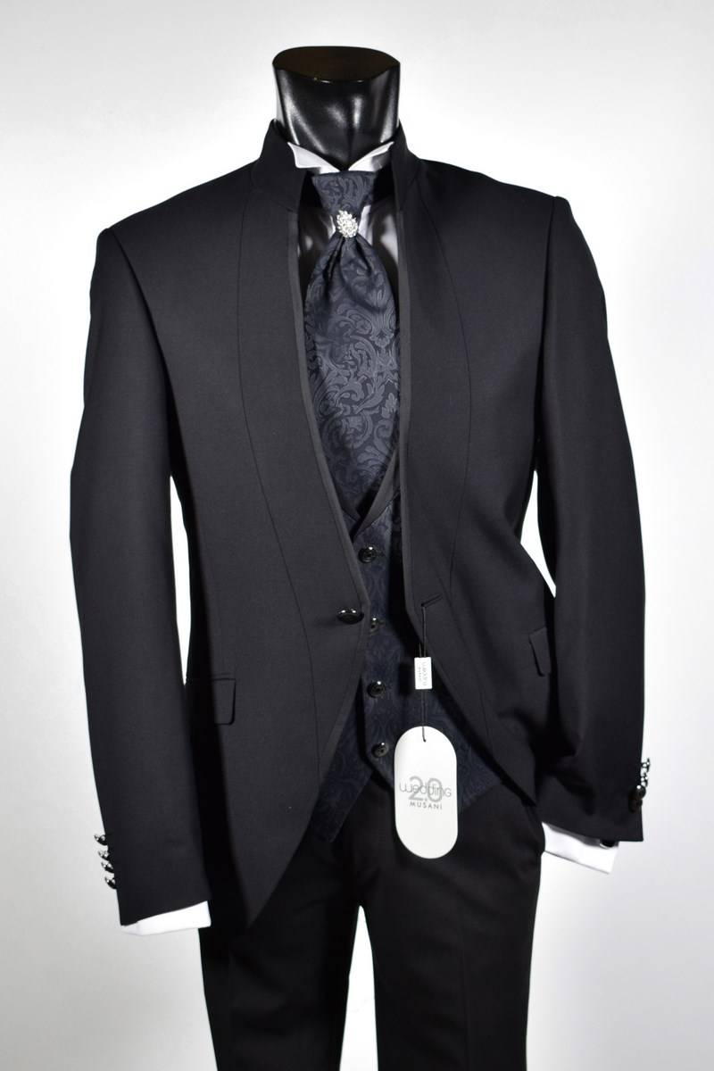 Musani Milano Cerimonia Abito nero slim fit musani cerimonia modello alla coreana Prezzo Ridotto
