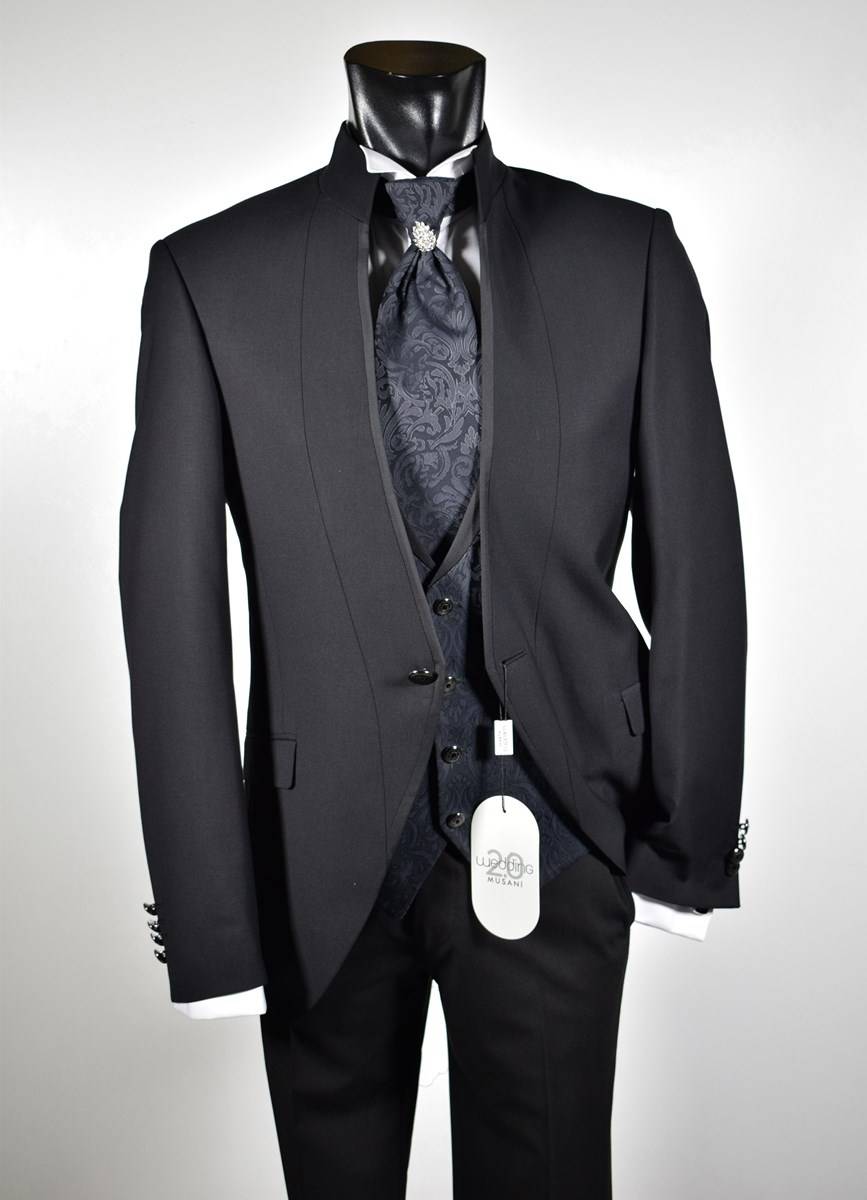 Musani Milano Cerimonia Abito nero slim fit musani cerimonia modello alla coreana Prezzo Ridotto