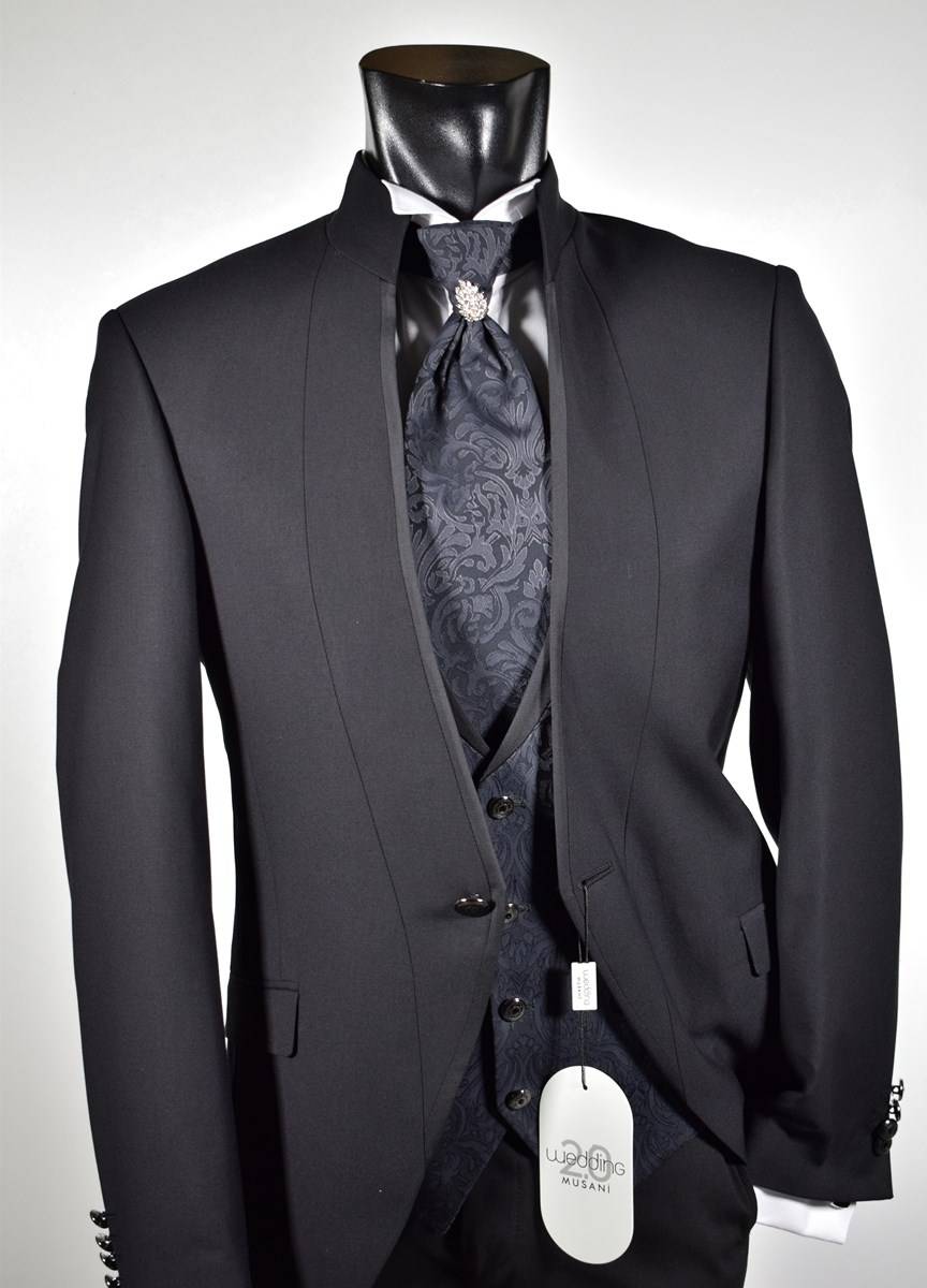 Musani Milano Cerimonia Abito nero slim fit musani cerimonia modello alla coreana Prezzo Ridotto