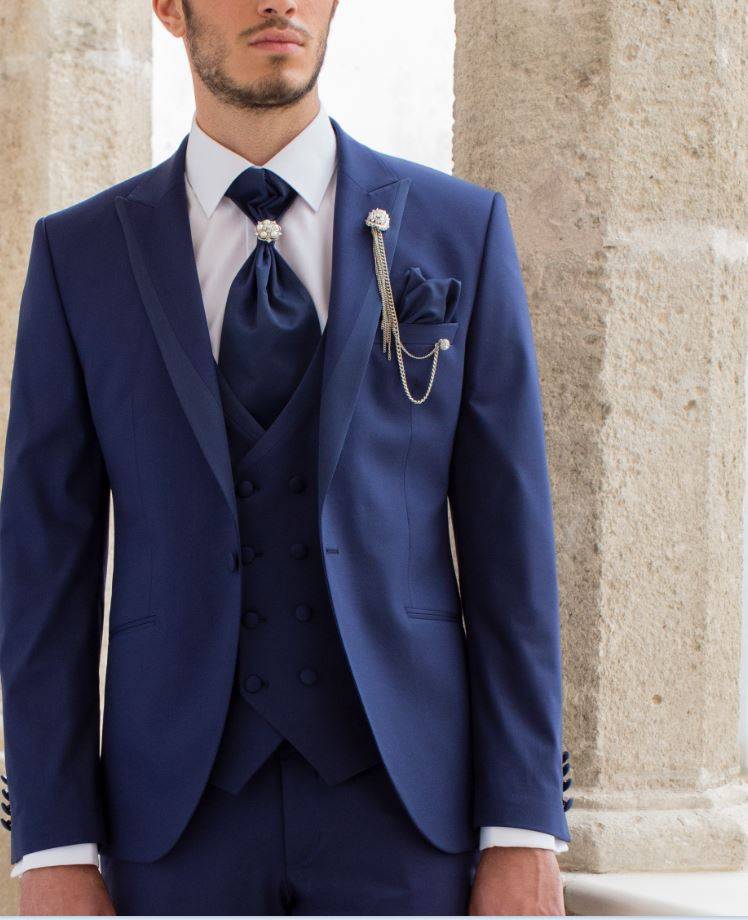 Musani Milano Cerimonia Abito bluette slim fit musani cerimonia completo di panciotto cravatta camicia Presa