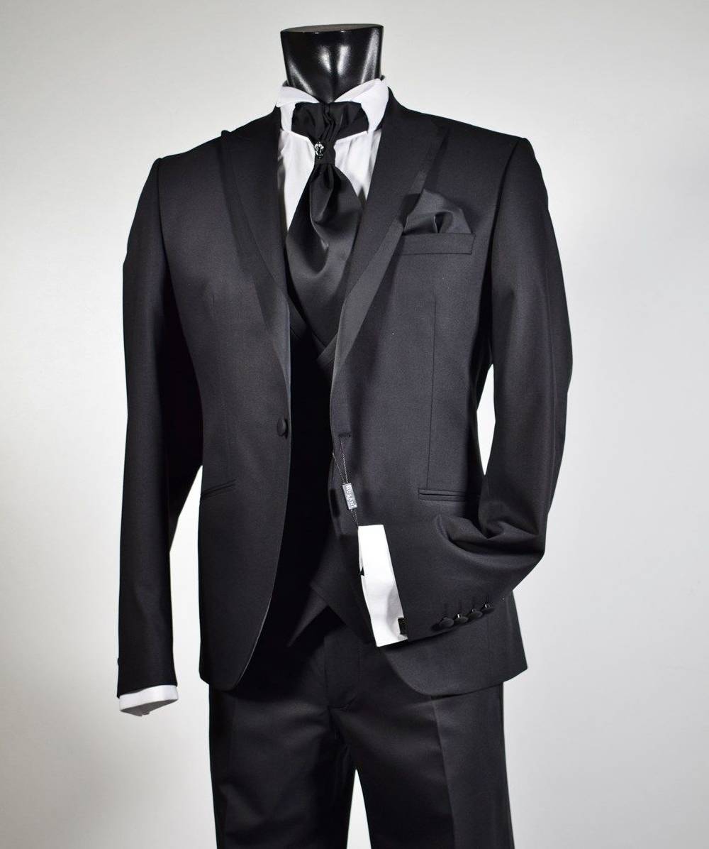 Musani Milano Cerimonia Abito nero slim fit musani cerimonia con petto a lancia Sconto