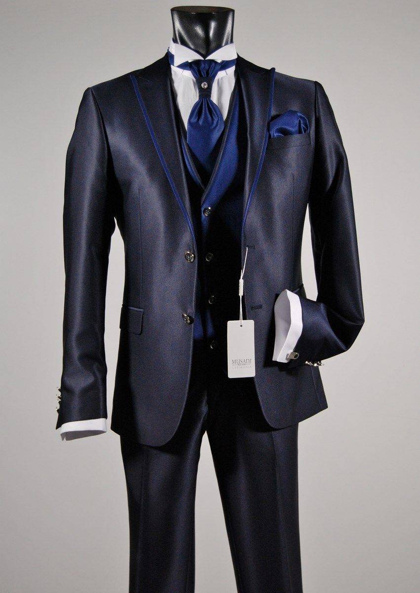 Musani Milano Cerimonia Abito da sposo slim fit musani cerimonia in colore blu e nero Online