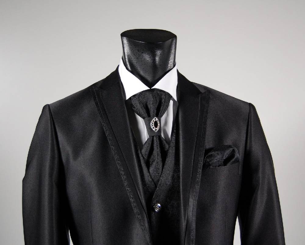 Musani Milano Cerimonia Abito da sposo nero slim fit completo di gilet cravatta e camicia musani milano Hotsell