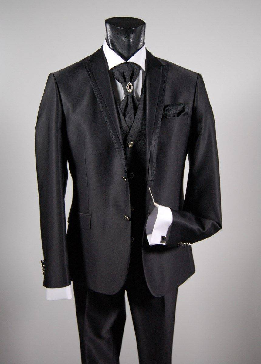 Musani Milano Cerimonia Abito da sposo nero slim fit completo di gilet cravatta e camicia musani milano Hotsell