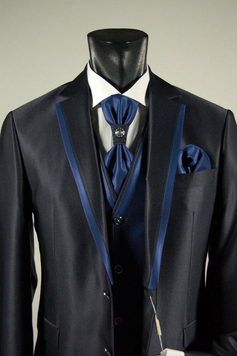 Musani Milano Cerimonia Abito blu musani milano cerimonia completo di gilet cravatta e camicia Vendita Calda