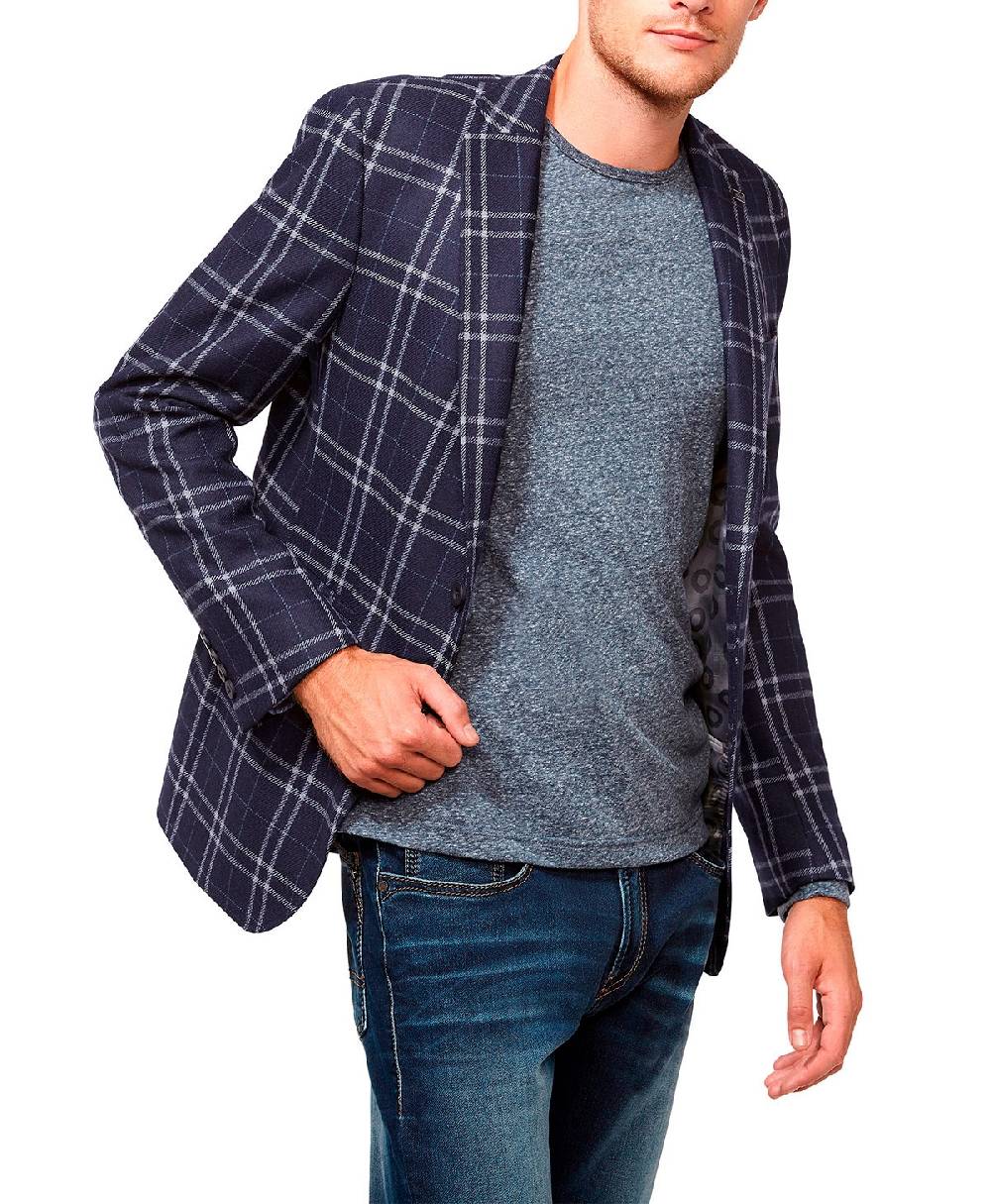 Digel Giacca moda slim fit digel in misto lana blu a quadri In Saldo