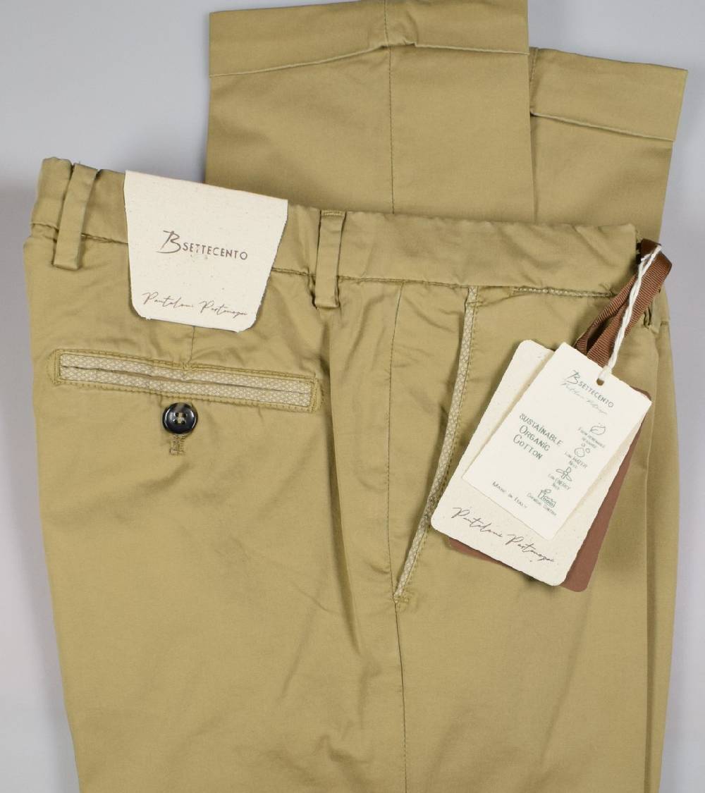 B Settecento Pantalone senape b700 in cotone raso stretch slim fit Nuovo