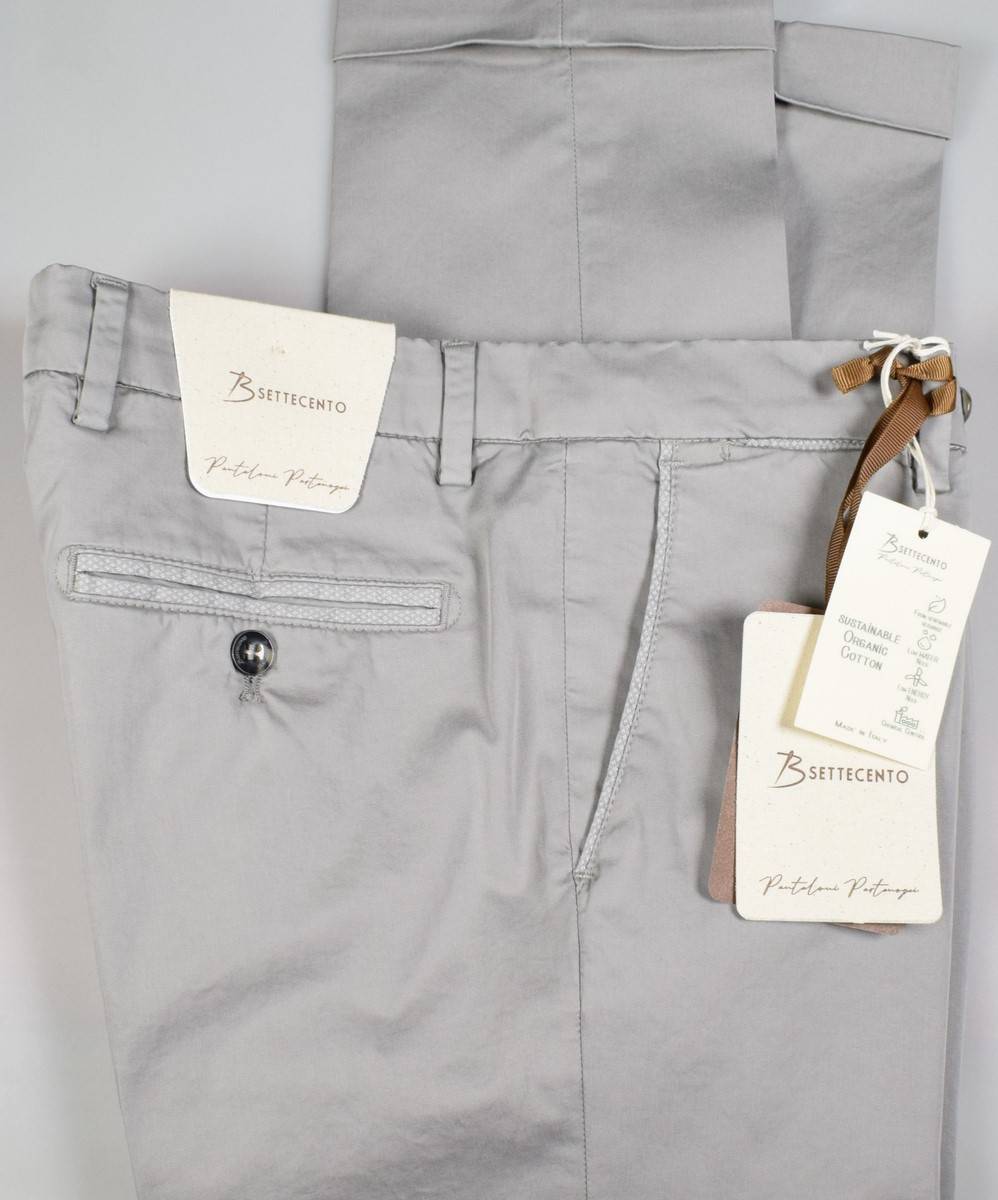 B Settecento Pantalone grigio chiaro b700 in cotone raso stretch slim fit Qualità