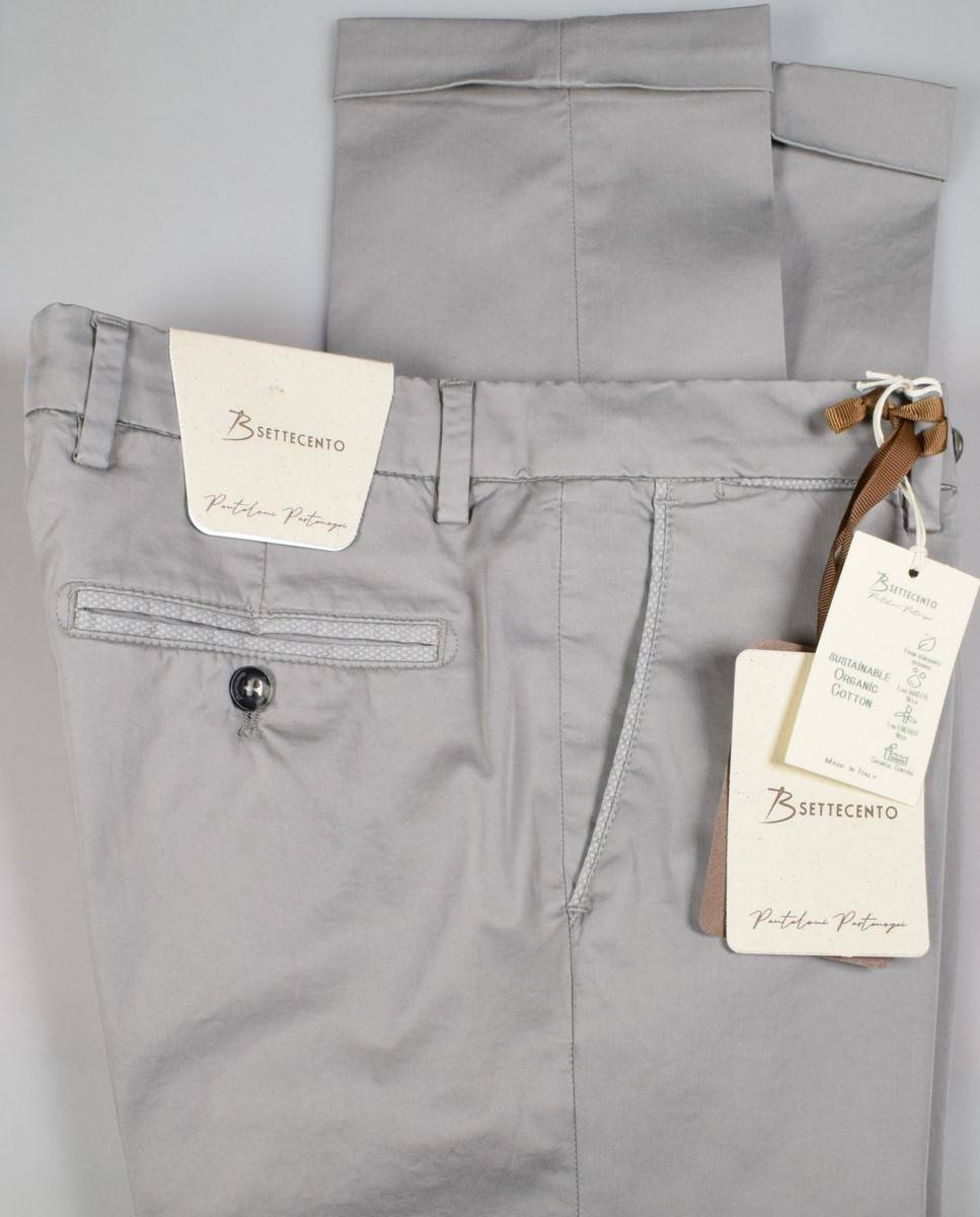 B Settecento Pantalone grigio chiaro b700 in cotone raso stretch slim fit Qualità