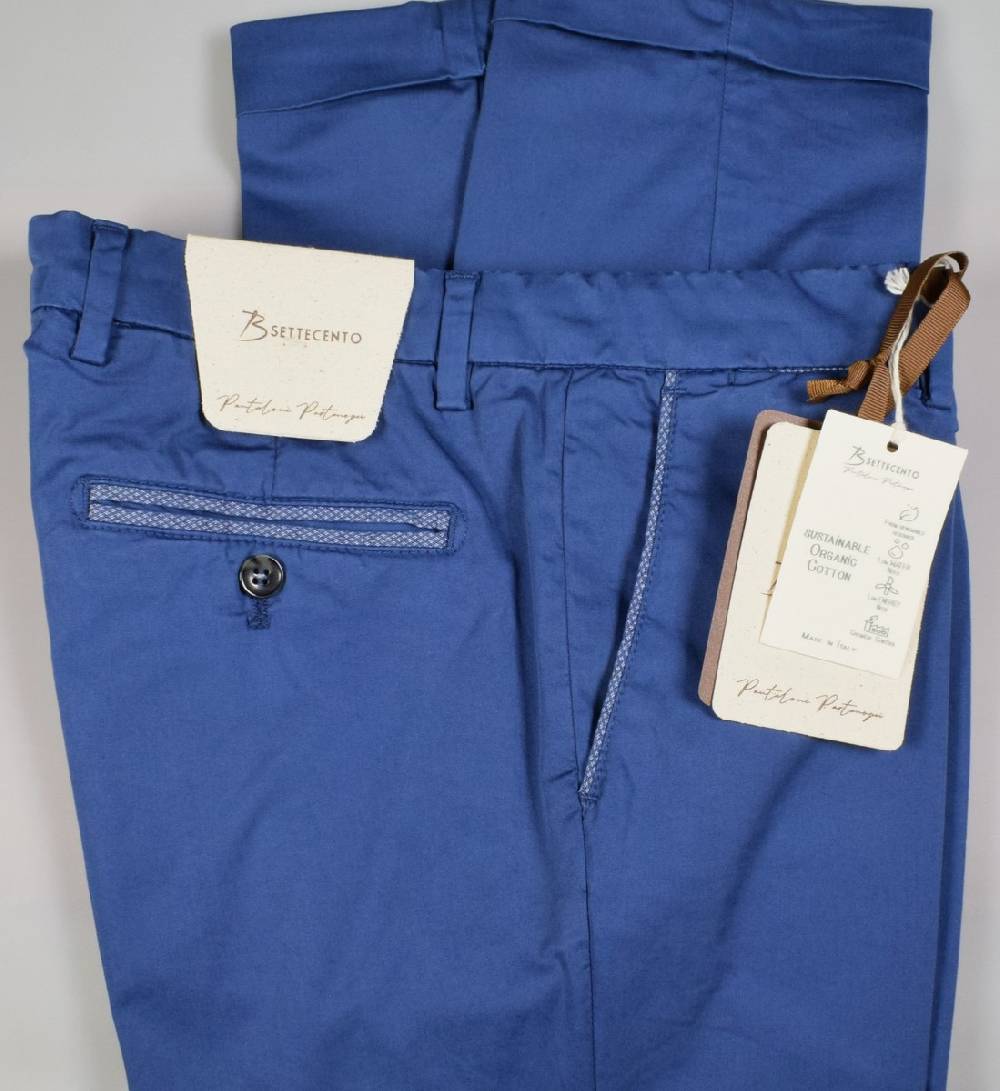 B Settecento Pantalone blu marine b700 in cotone raso stretch slim fit Qualità Garantita