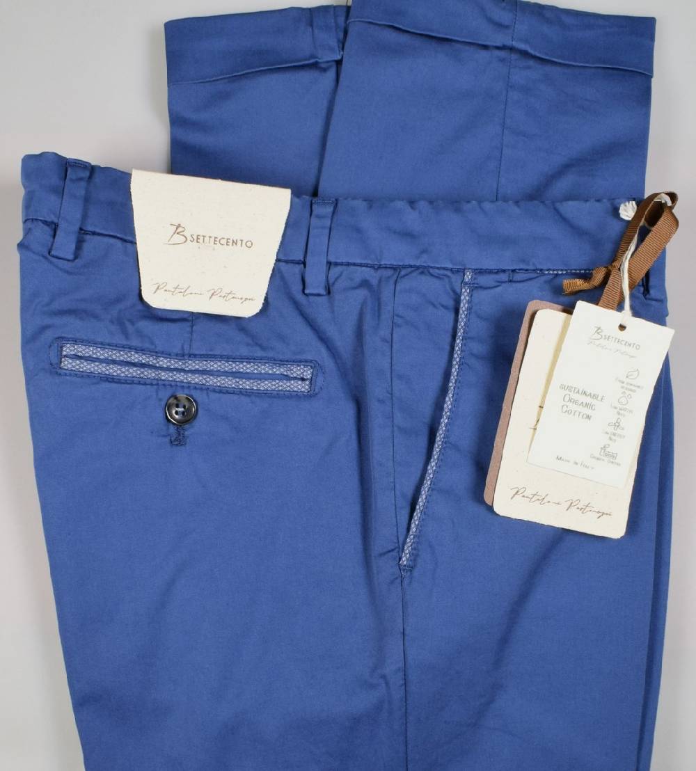 B Settecento Pantalone blu marine b700 in cotone raso stretch slim fit Qualità Garantita