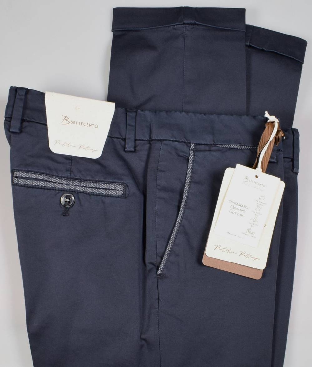 B Settecento Pantalone blu scuro b700 in cotone raso stretch slim fit Promozione