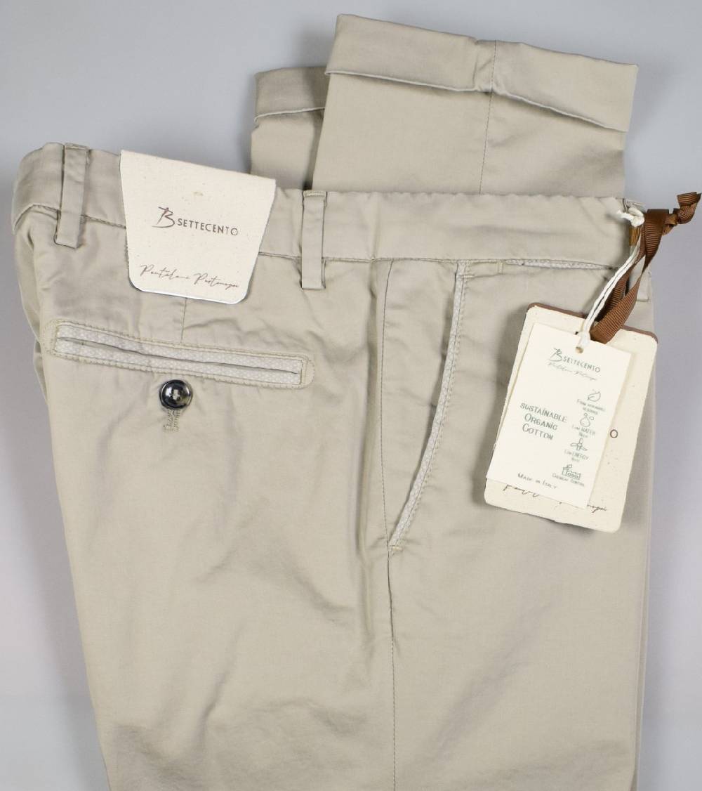 B Settecento Pantalone beige b700 in cotone raso stretch slim fit Spedizione Gratuita
