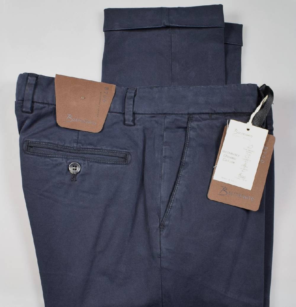 B Settecento Pantalone blu bsettecento in cotone raso stretch slim fit Affare Del Giorno