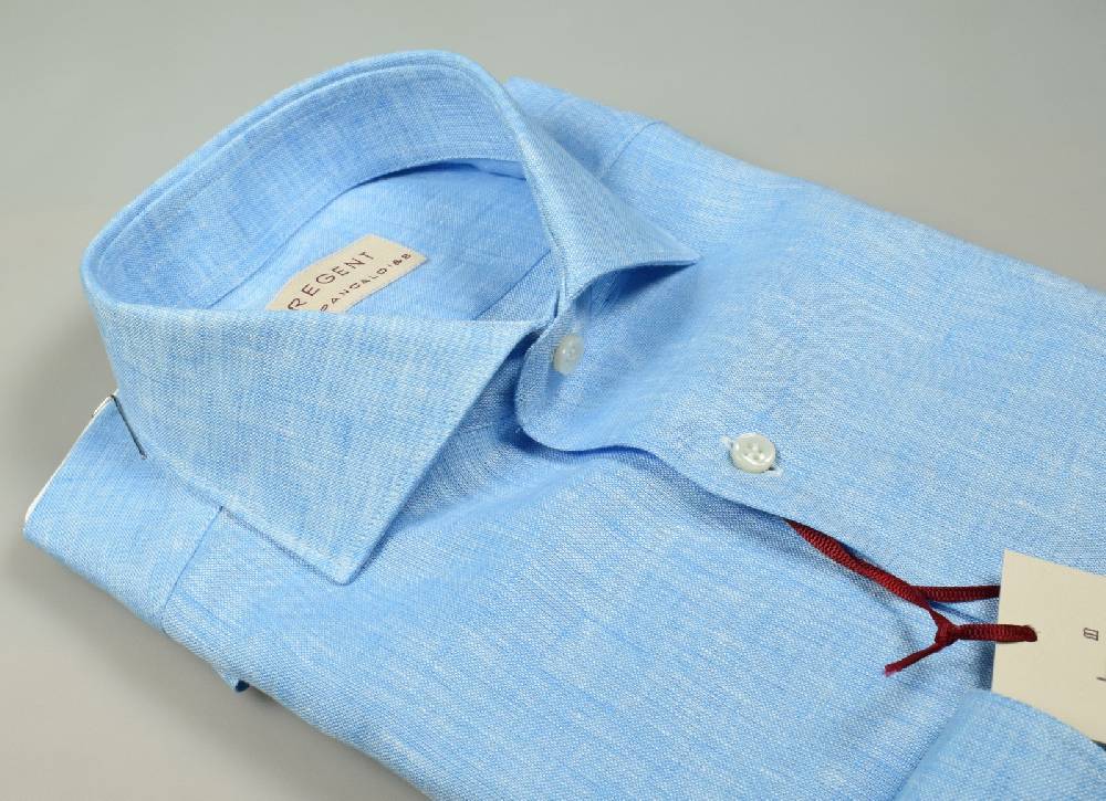 Regent by Pancaldi Camicia pancaldi verde acqua slim fit in puro lino collo alla francese Negozio
