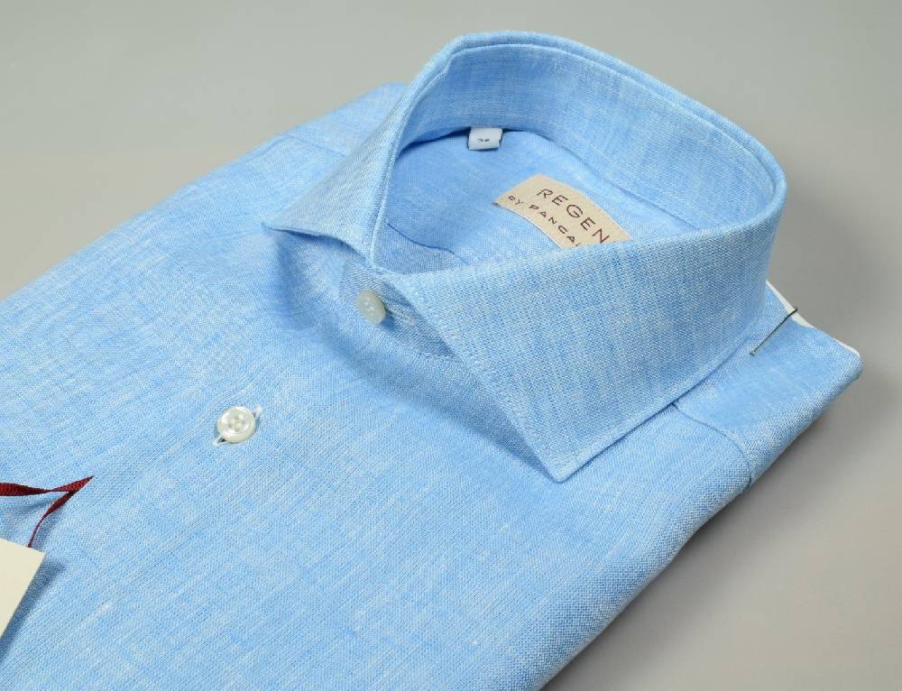 Regent by Pancaldi Camicia pancaldi verde acqua slim fit in puro lino collo alla francese Negozio