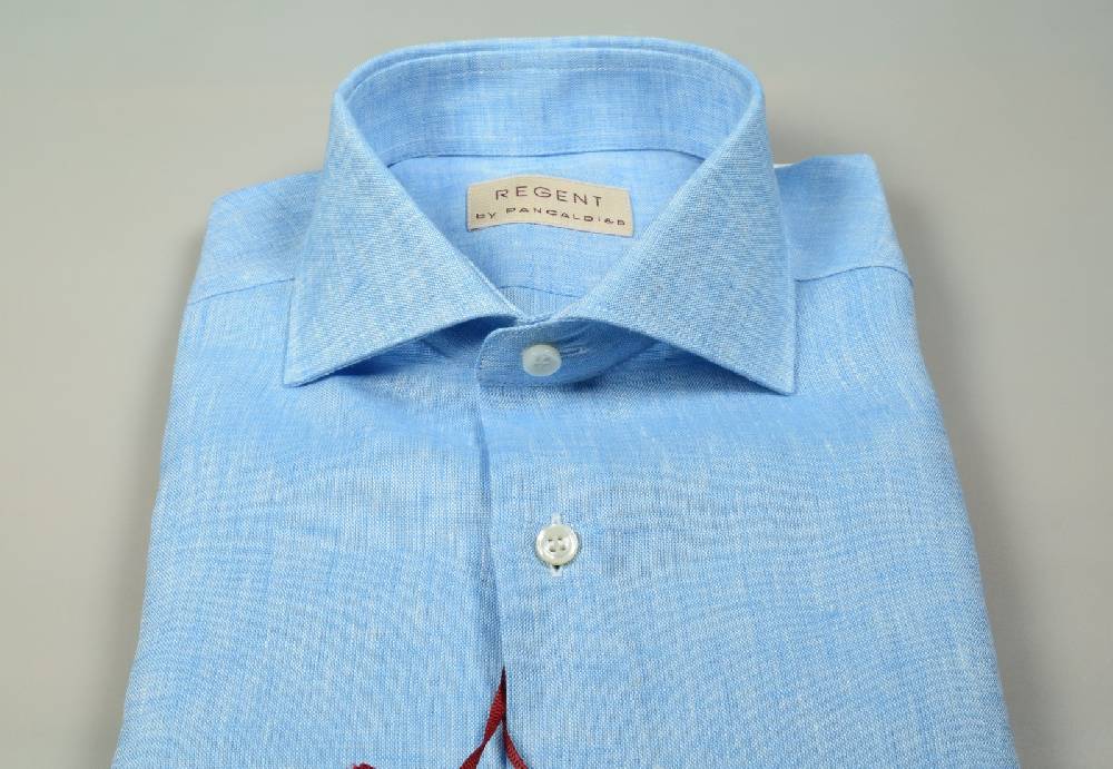 Regent by Pancaldi Camicia pancaldi verde acqua slim fit in puro lino collo alla francese Negozio