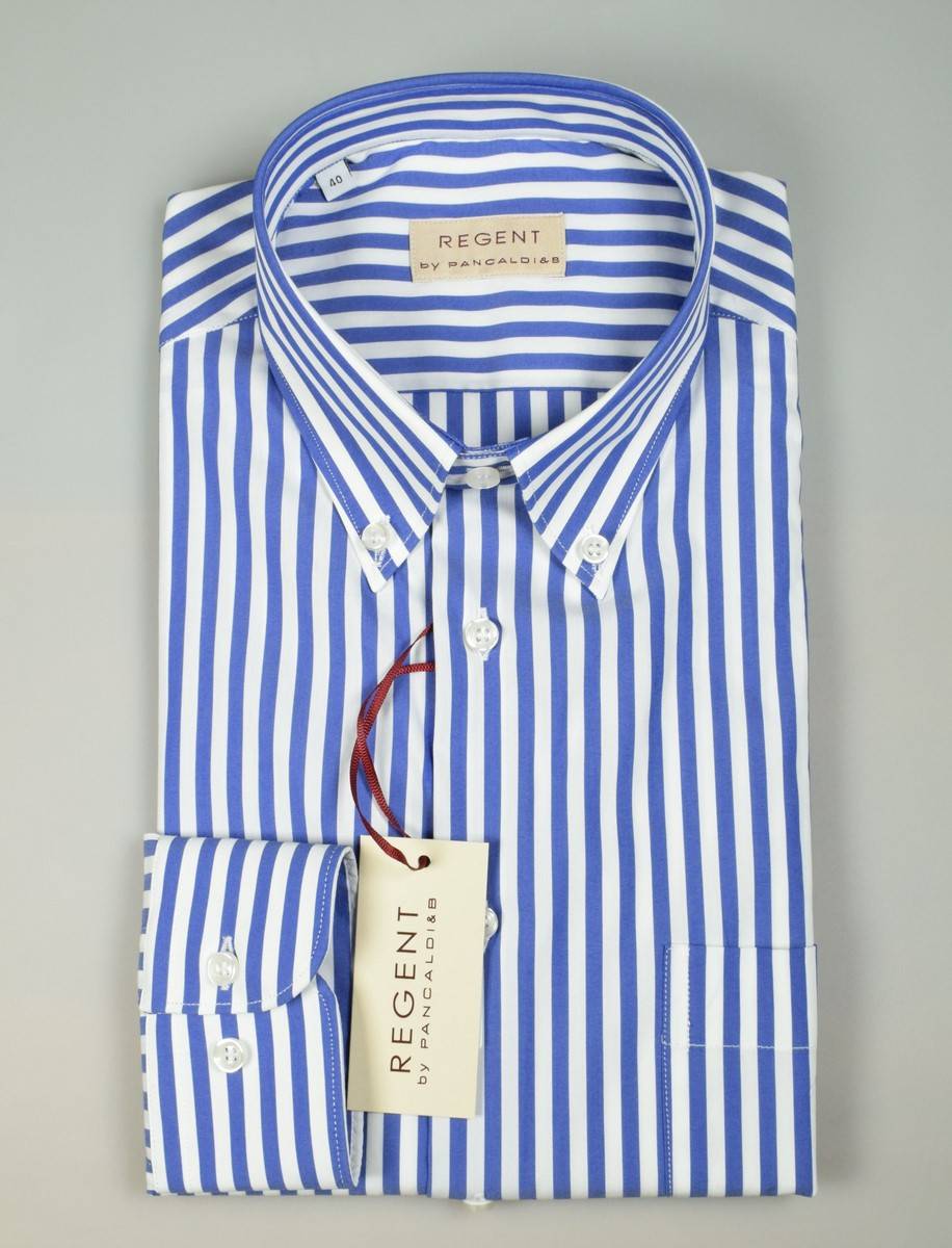 Regent by Pancaldi Camicia a righe azzurro pancaldi regular fit cotone stretch Nuova