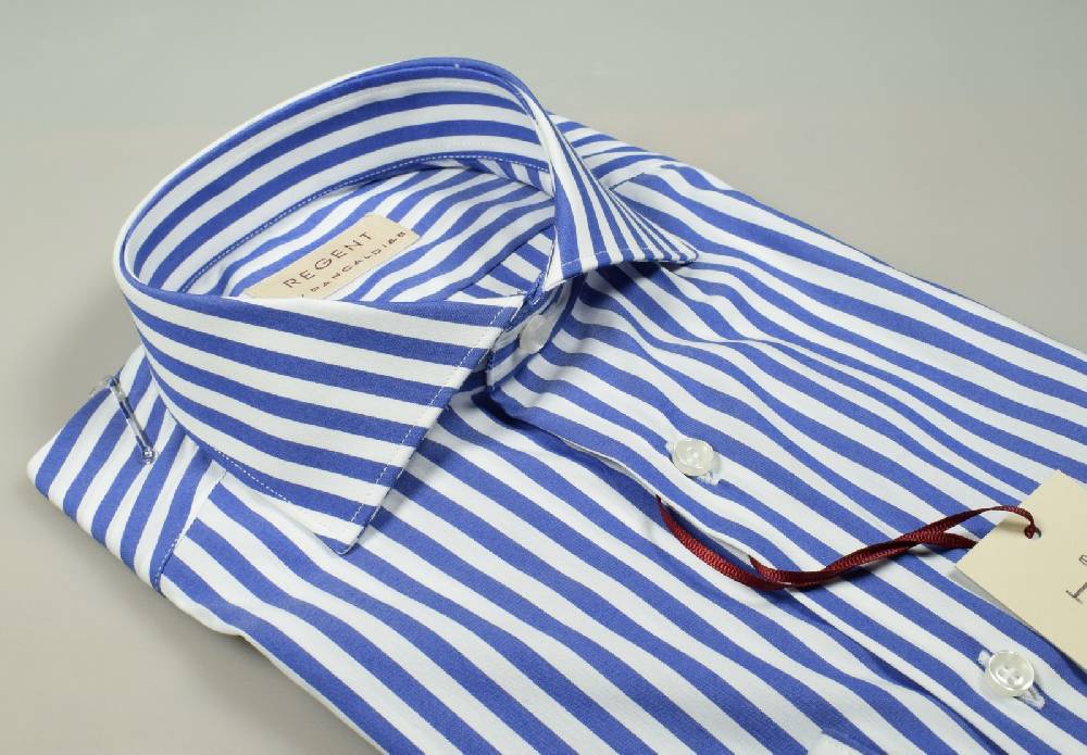 Regent by Pancaldi Camicia slim fit pancaldi a righe azzurro cotone stretch Moda