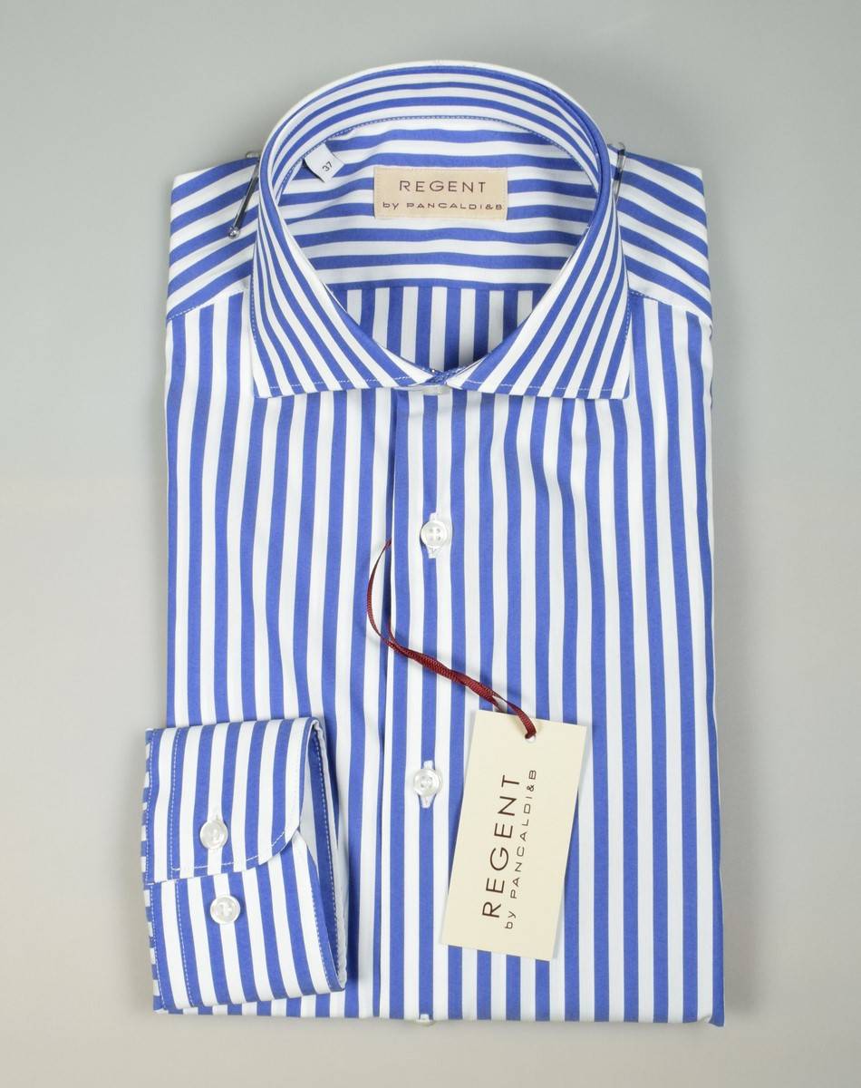 Regent by Pancaldi Camicia slim fit pancaldi a righe azzurro cotone stretch Moda