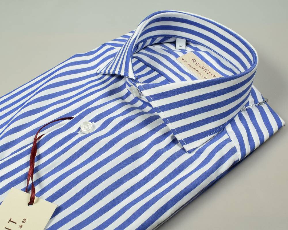 Regent by Pancaldi Camicia slim fit pancaldi a righe azzurro cotone stretch Moda