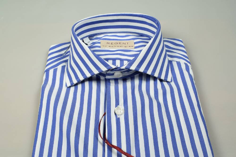 Regent by Pancaldi Camicia slim fit pancaldi a righe azzurro cotone stretch Moda