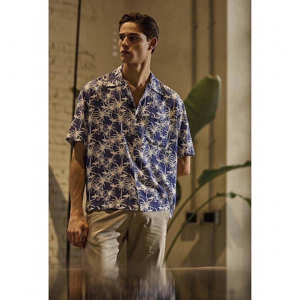 Camicia ingram azzurra collo bowling fantasia floreale Spedizione gratuita