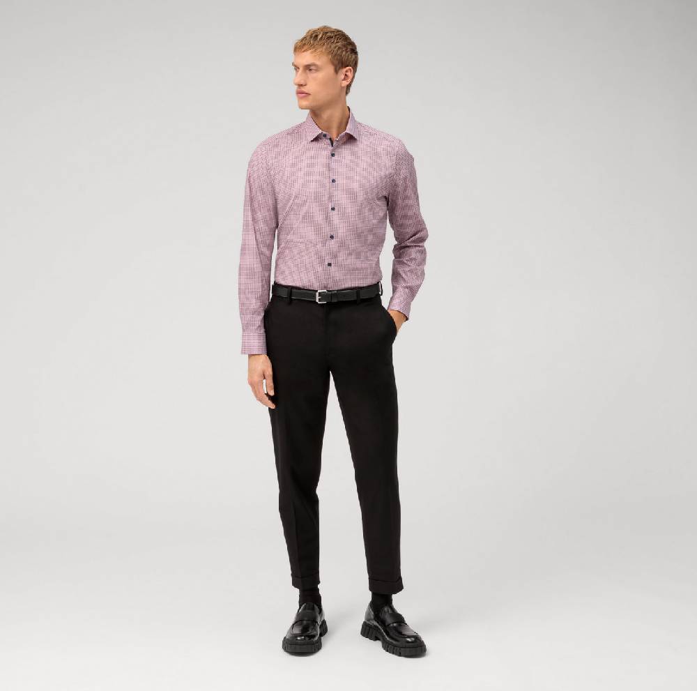 Olymp Camicia bordeaux olymp slim fit cotone stretch stampato Prezzo di fabbrica