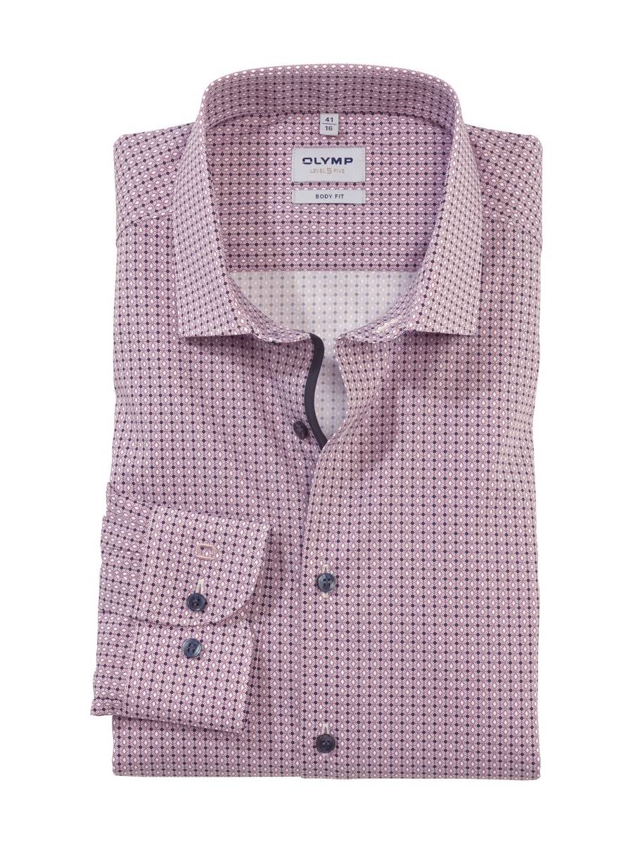 Olymp Camicia bordeaux olymp slim fit cotone stretch stampato Prezzo di fabbrica