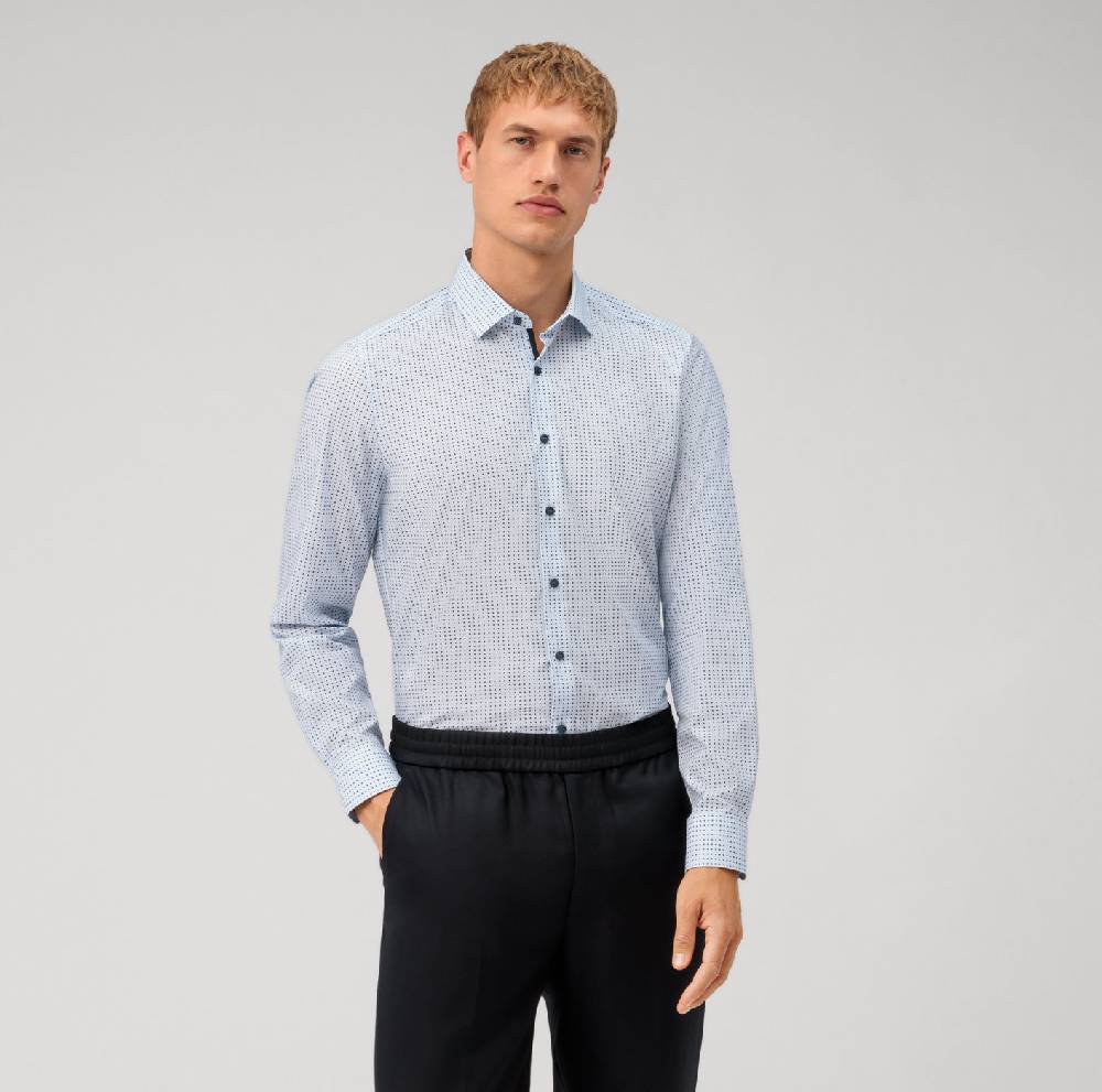 Olymp Camicia azzurra olymp slim fit cotone stretch stampato Offerta speciale