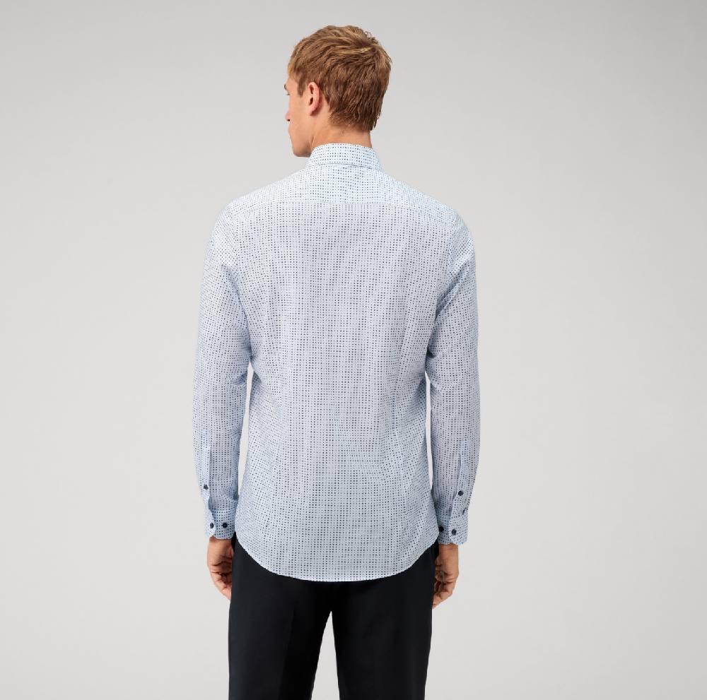 Olymp Camicia azzurra olymp slim fit cotone stretch stampato Offerta speciale