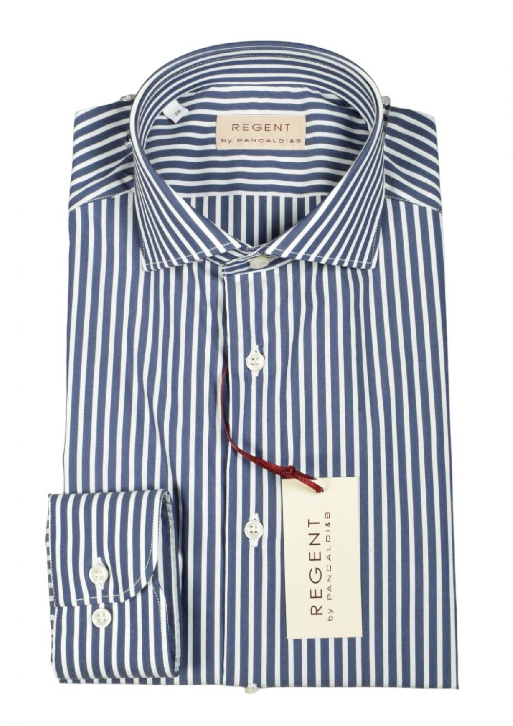 Regent by Pancaldi Camicia pancaldi slim fit blu scuro a righe cotone stretch Comprare a buon mercato