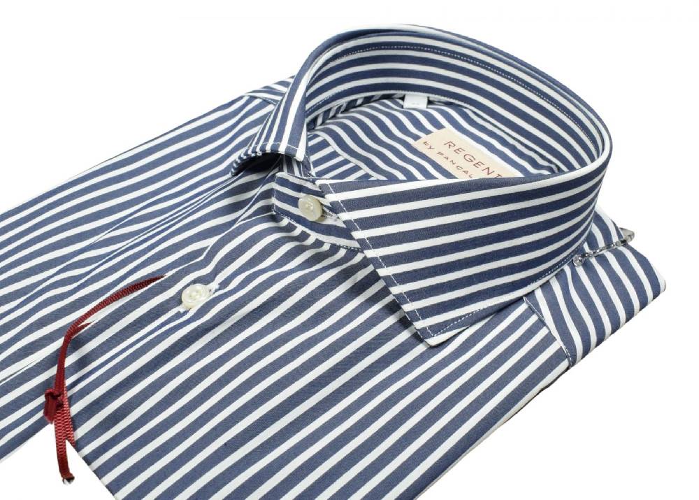 Regent by Pancaldi Camicia pancaldi slim fit blu scuro a righe cotone stretch Comprare a buon mercato