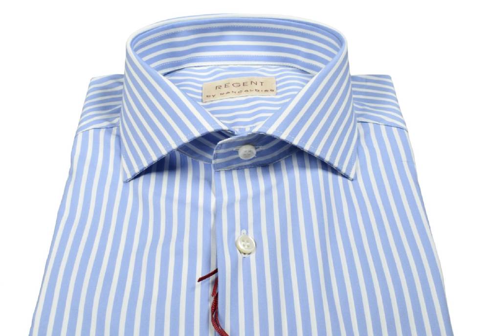 Regent by Pancaldi Camicia pancaldi slim fit celeste a righe cotone stretch Grande vendita