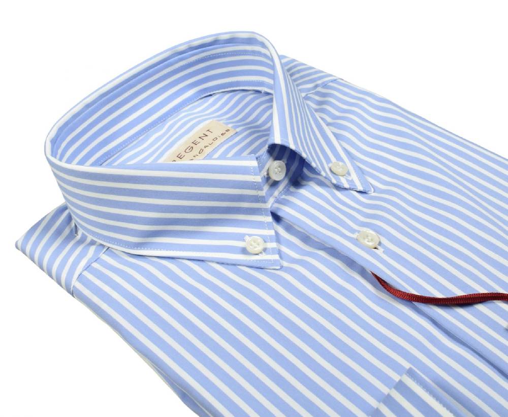 Regent by Pancaldi Camicia pancaldi celeste a righe regular fit cotone stretch Flash Sale