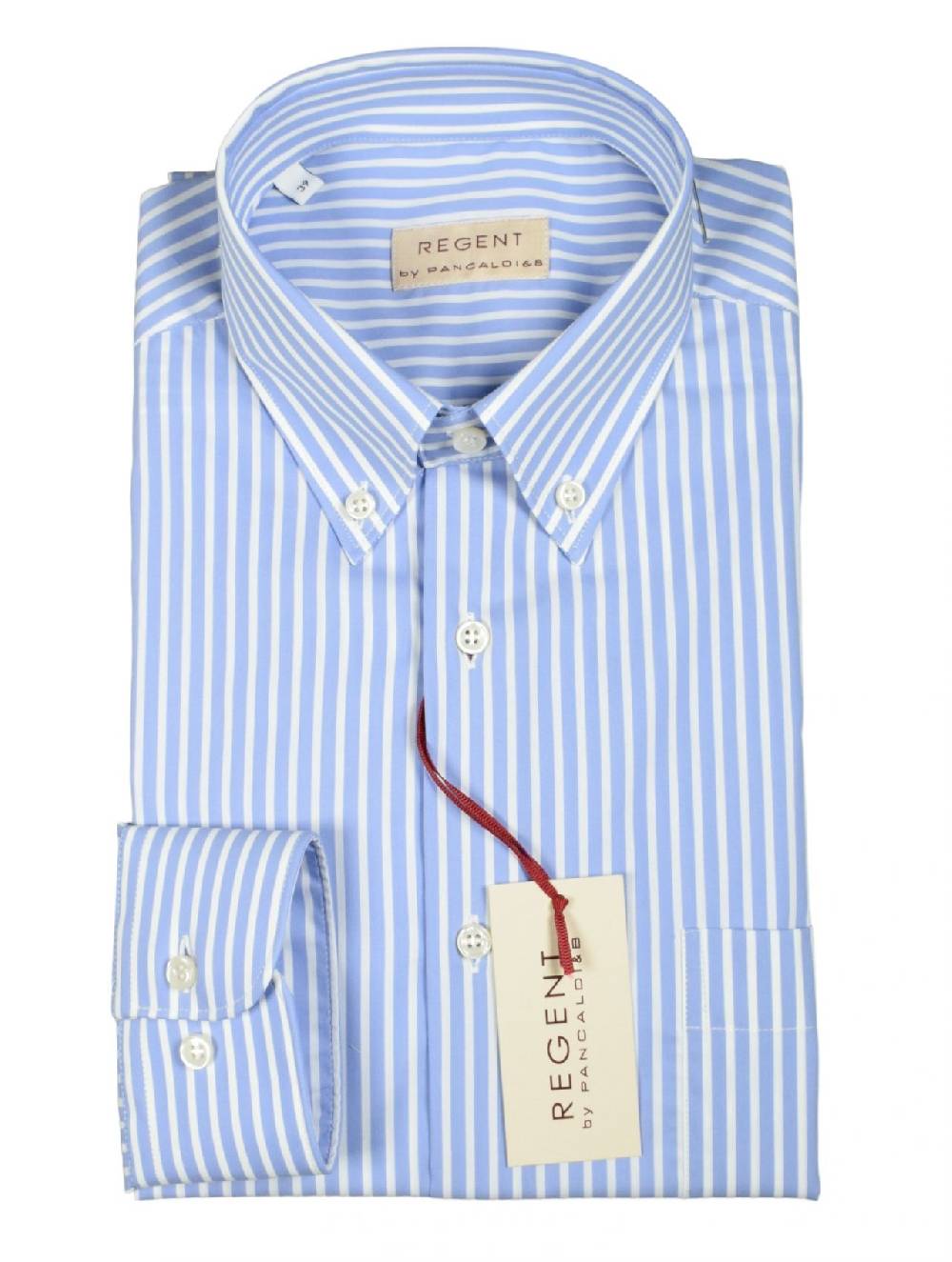 Regent by Pancaldi Camicia pancaldi celeste a righe regular fit cotone stretch Flash Sale