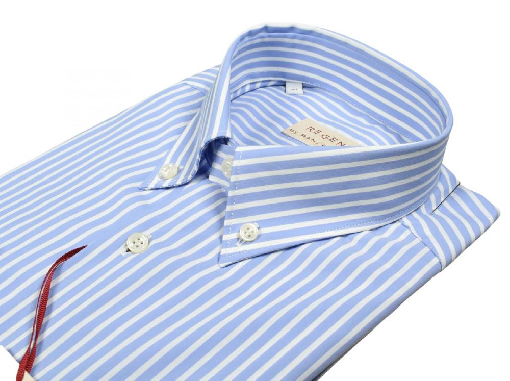 Regent by Pancaldi Camicia pancaldi celeste a righe regular fit cotone stretch Flash Sale