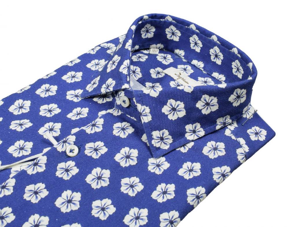Ingram Camicia ingram azzurra fantasia floreale cotone e lino slim fit Fornitura limitata