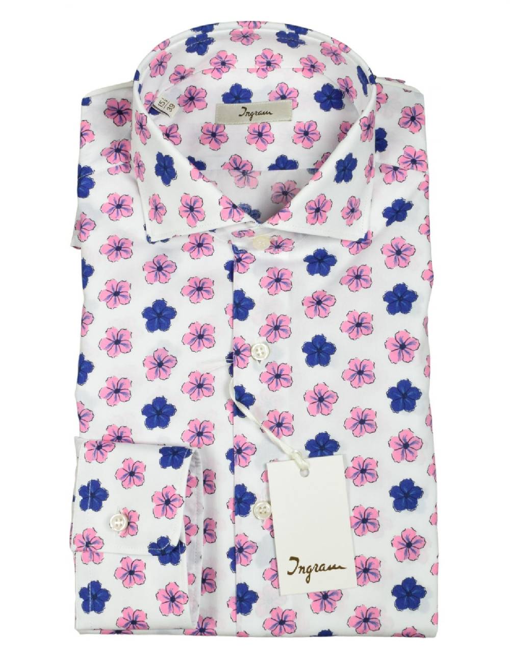 Ingram Camicia ingram fantasia floreale blu e rosa in puro cotone slim fit Shopping online