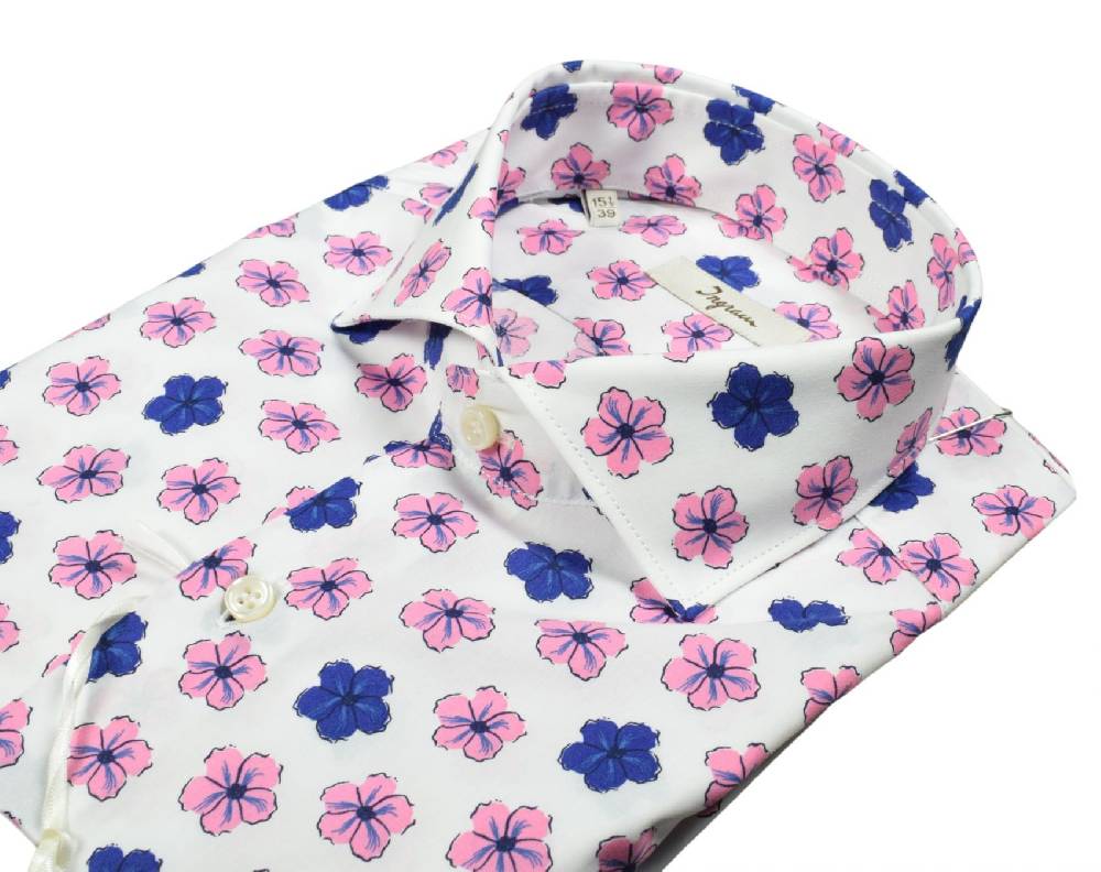 Ingram Camicia ingram fantasia floreale blu e rosa in puro cotone slim fit Shopping online