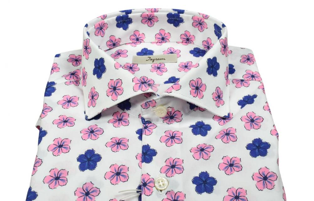Ingram Camicia ingram fantasia floreale blu e rosa in puro cotone slim fit Shopping online