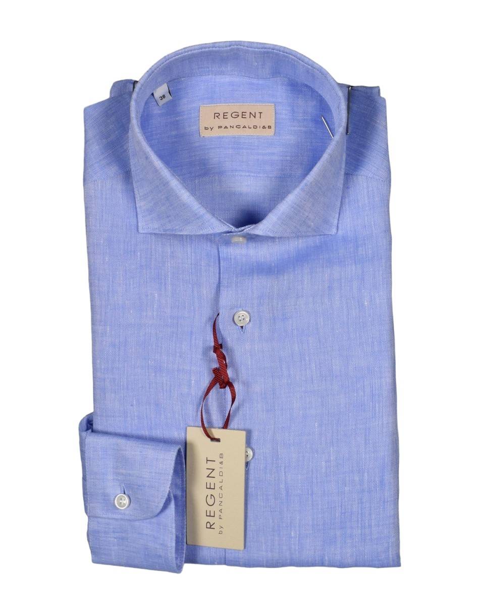 Regent by Pancaldi Camicia celeste pancaldi slim fit in puro lino collo alla francese Black Friday