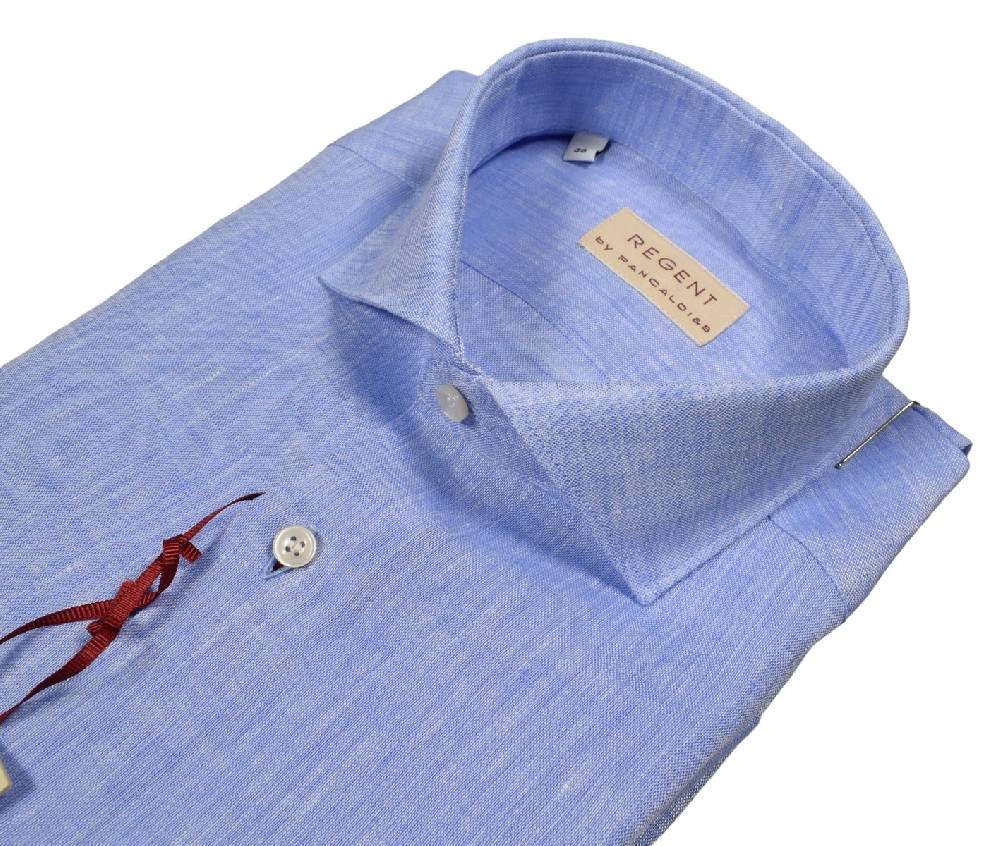 Regent by Pancaldi Camicia celeste pancaldi slim fit in puro lino collo alla francese Black Friday