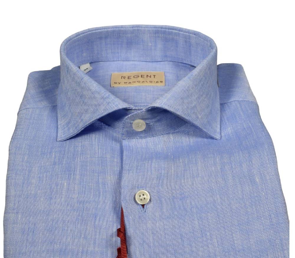 Regent by Pancaldi Camicia celeste pancaldi slim fit in puro lino collo alla francese Black Friday