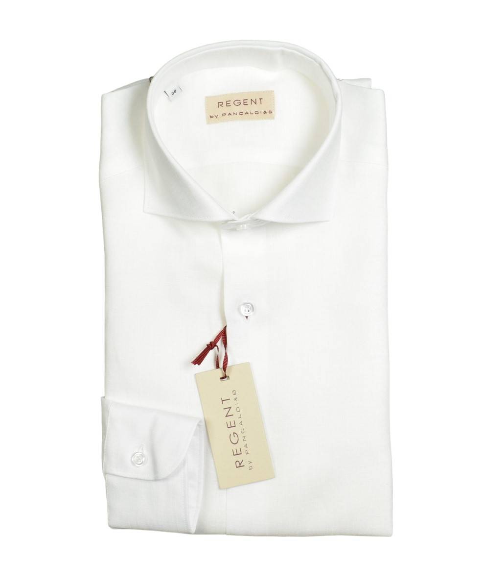 Regent by Pancaldi Camicia bianca pancaldi slim fit in puro lino collo alla francese Cyber Monday
